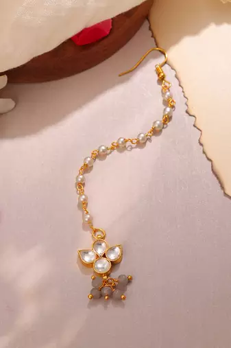 Grey kundan double drop maang tikka