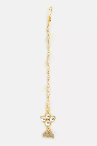 Grey kundan double drop maang tikka