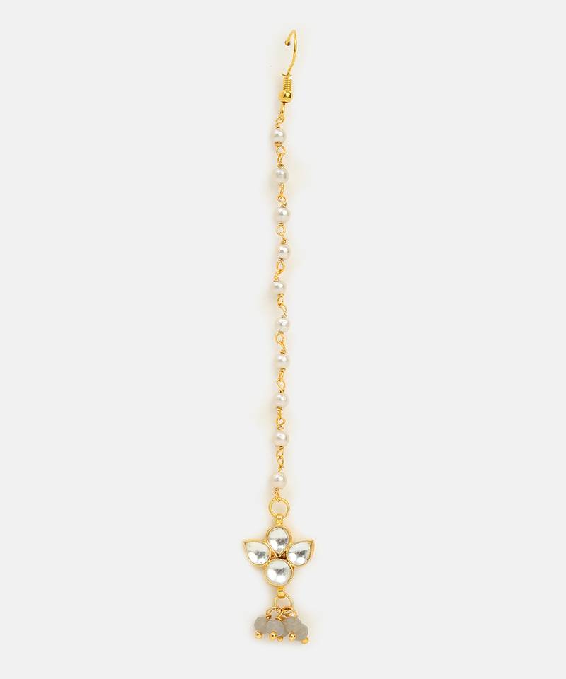 Grey kundan double drop maang tikka