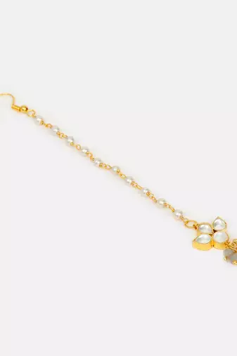 Grey kundan double drop maang tikka