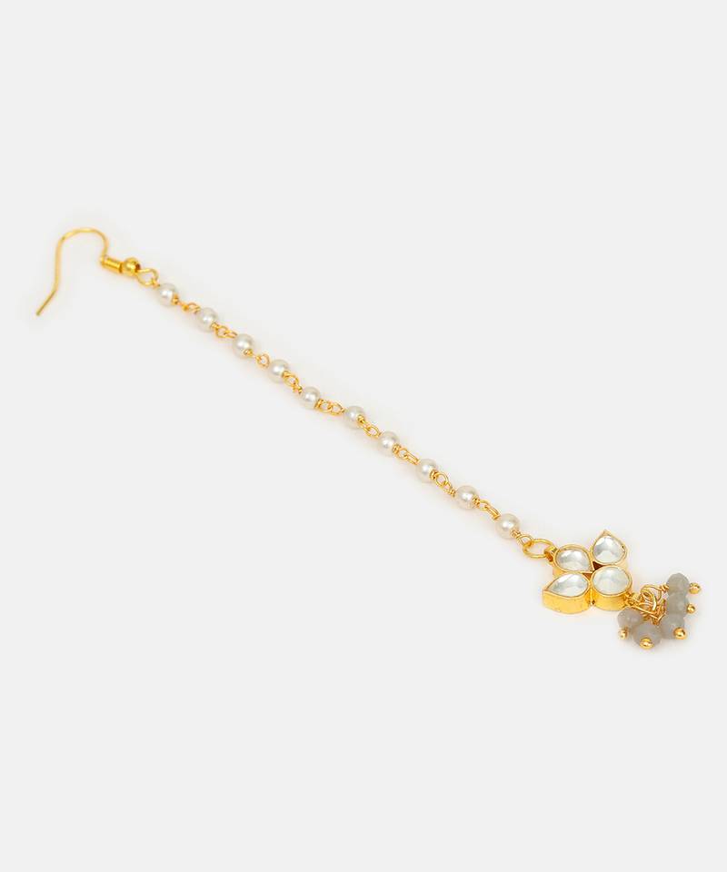 Grey kundan double drop maang tikka