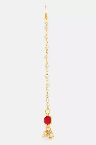Red meenakari floral maang tikka