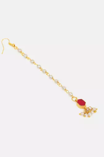 Red meenakari floral maang tikka