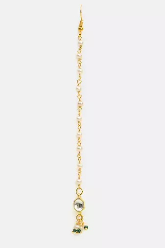 Emerald green stone kundan maang tikka