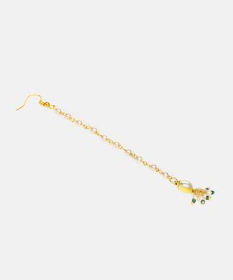 Emerald green stone kundan maang tikka 4