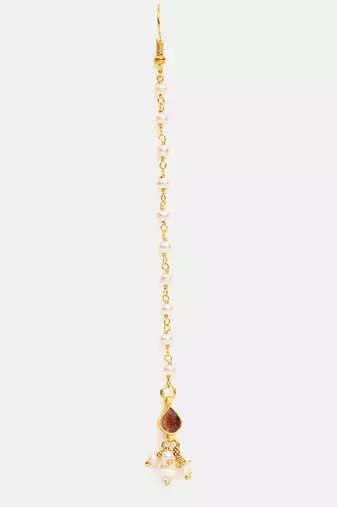 Brown stone pearl maang tikka