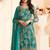 Teal faux chinon silk embroidered floral printed readymade salwar kameez