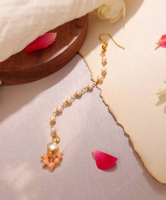 Pink stone kundan maang tikka 2