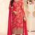 Crimson red faux chinon silk embroidered floral printed readymade salwar kameez