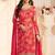 Crimson red faux chinon silk embroidered floral printed readymade salwar kameez
