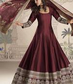 Maroon silk blend embroidered readymade anarkali dress with dupatta