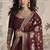 Maroon silk blend embroidered readymade anarkali dress with dupatta
