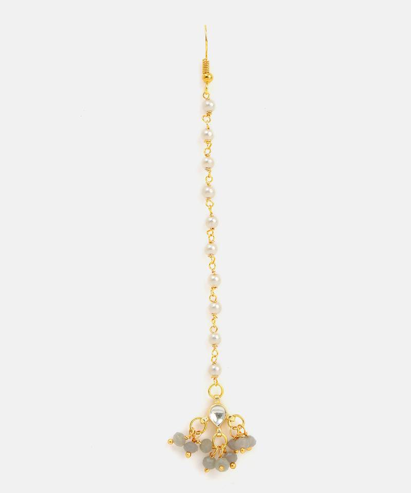 Grey stone floral maang tikka