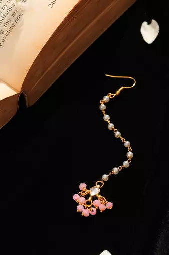 Pink kundan drop maang tikka