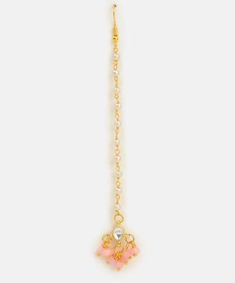 Pink kundan drop maang tikka 3