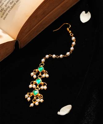Green kundan triple drop maang tikka 2