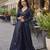 Navy blue faux georgette embroidered readymade indowestern dress