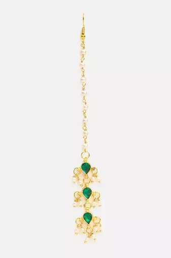 Green kundan triple drop maang tikka