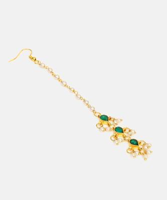 Green kundan triple drop maang tikka 4