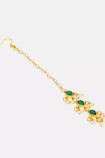 Green kundan triple drop maang tikka