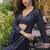 Navy blue faux georgette embroidered readymade indowestern dress