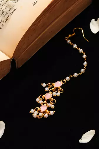 Pink kundan floral maang tikka