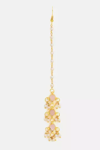 Pink kundan floral maang tikka