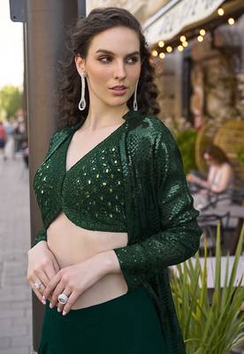 Dark green faux georgette embroidered readymade indowestern dress 2