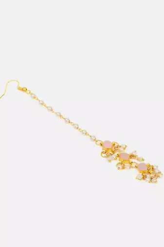 Pink kundan floral maang tikka