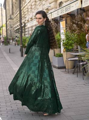 Dark green faux georgette embroidered readymade indowestern dress 3