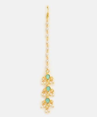 Green stone pearl triple drop maang tikka 3