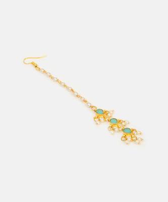 Green stone pearl triple drop maang tikka 4