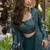 Teal faux georgette embroidered readymade indowestern dress
