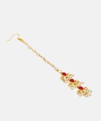 Ruby red teardrop pearl maang tikka 4