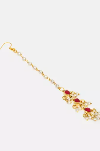 Ruby red teardrop pearl maang tikka