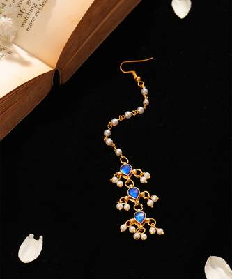 Blue kundan pearl drop maang tikka 2