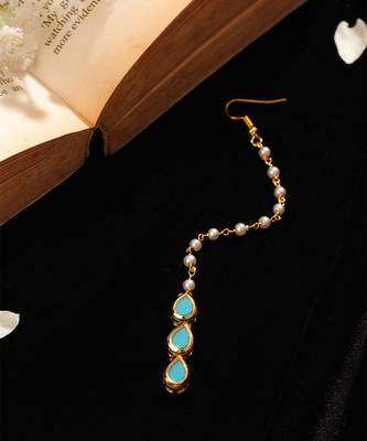 Turquoise blue pearl chain maang tikka 2