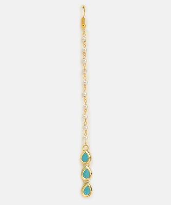 Turquoise blue pearl chain maang tikka 3