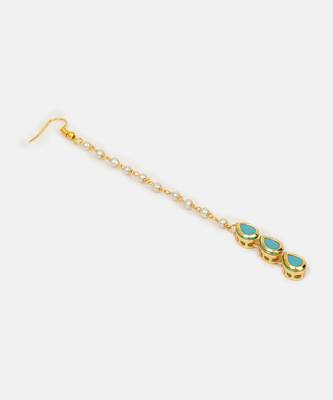 Turquoise blue pearl chain maang tikka 4
