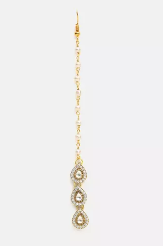 White polki teardrop maang tikka