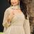 Beige net embroidered readymade anarkali dress with palazzo & dupatta