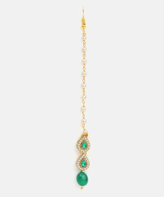 Green kundan floral teardrop maang tikka 3