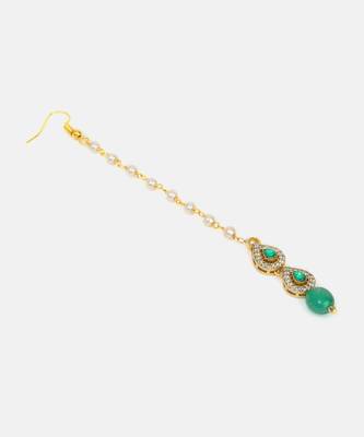 Green kundan floral teardrop maang tikka 4