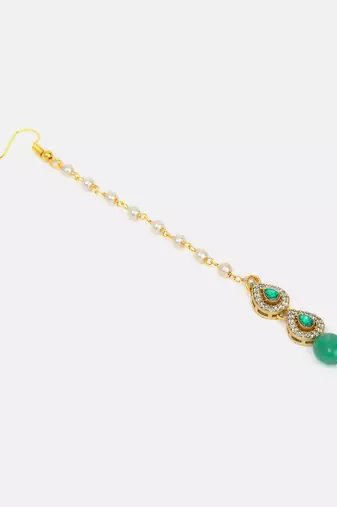 Green kundan floral teardrop maang tikka
