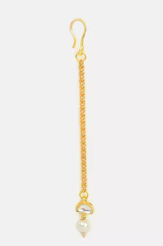 Gold plated white pearl drop maang tikka
