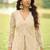 Cream net embroidered readymade front slit short kurti with palazzo & dupatta