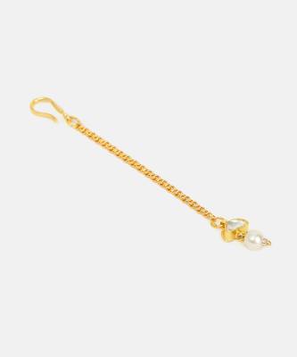 Gold plated white pearl drop maang tikka 4