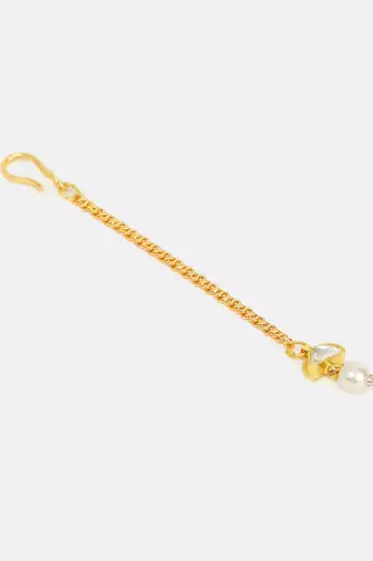 Gold plated white pearl drop maang tikka
