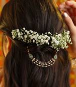 Green stone double layer pearl hair chain