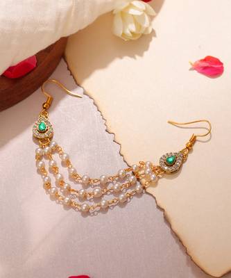 Green stone double layer pearl hair chain 2